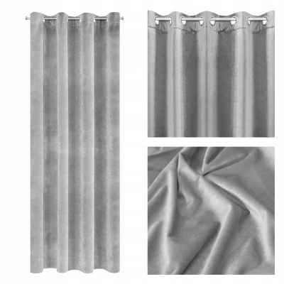 ZASŁONA welwet welur velvet kółka 140X250 SZARA