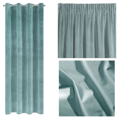 ZASŁONA welwet welur velvet kółka 140X250 TURKUSOWA