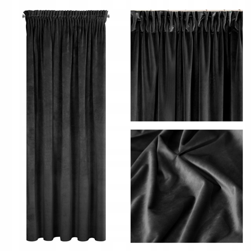 ZASŁONA welwet welur velvet TAŚMA 140X270 CZARNA