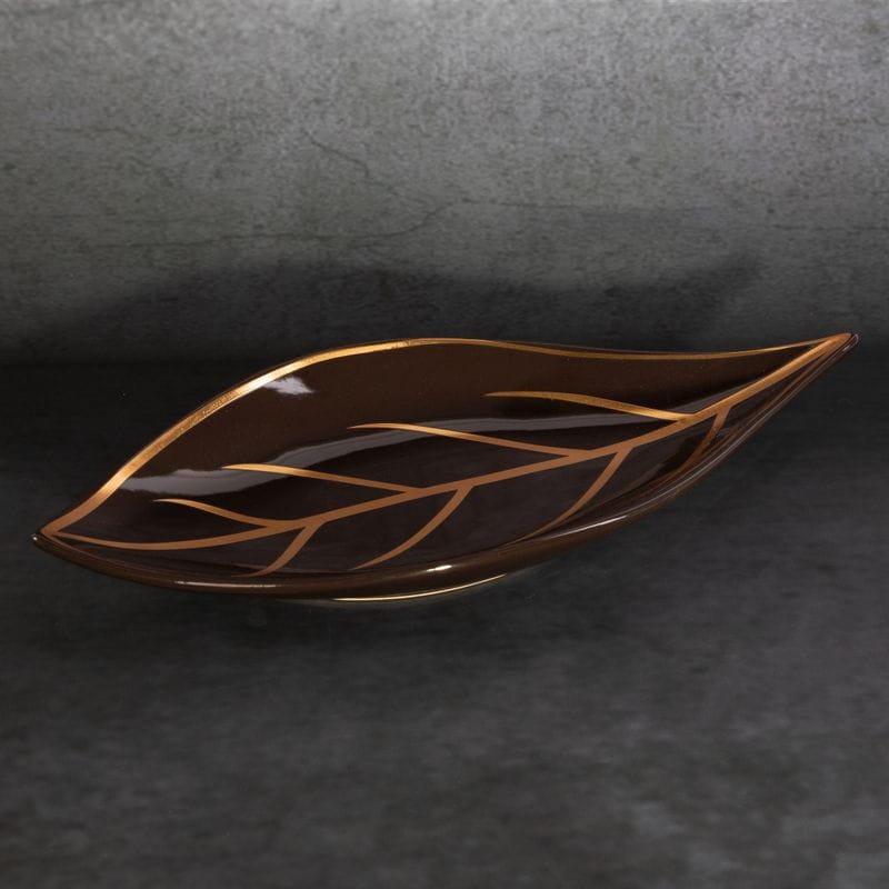 Patera ceramiczna 41x20x4 brązowa złota liść
