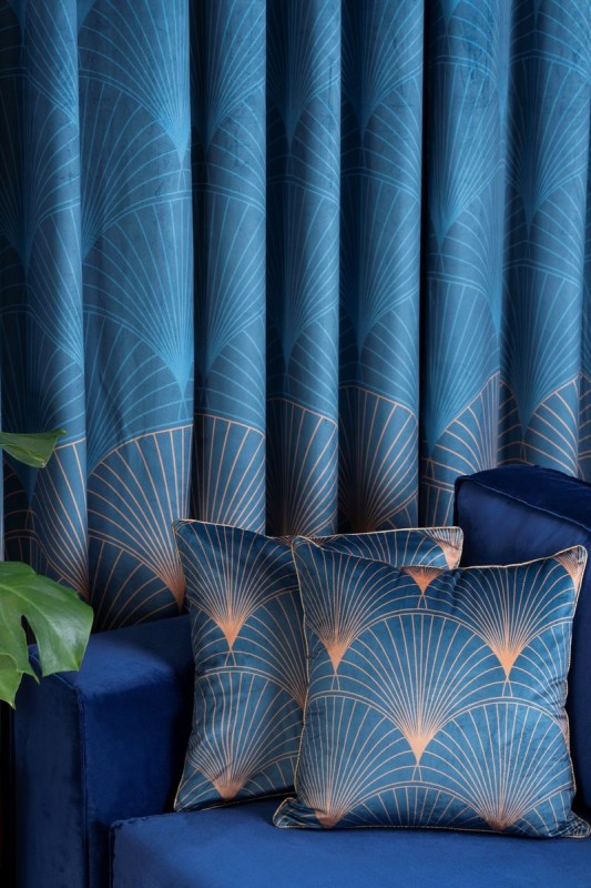 ZASŁONA 140x250 TURKUSOWA WELUR VELVET PRZELOTKI