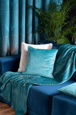 ZASŁONA 140x250 TURKUSOWA WELUR VELVET PRZELOTKI