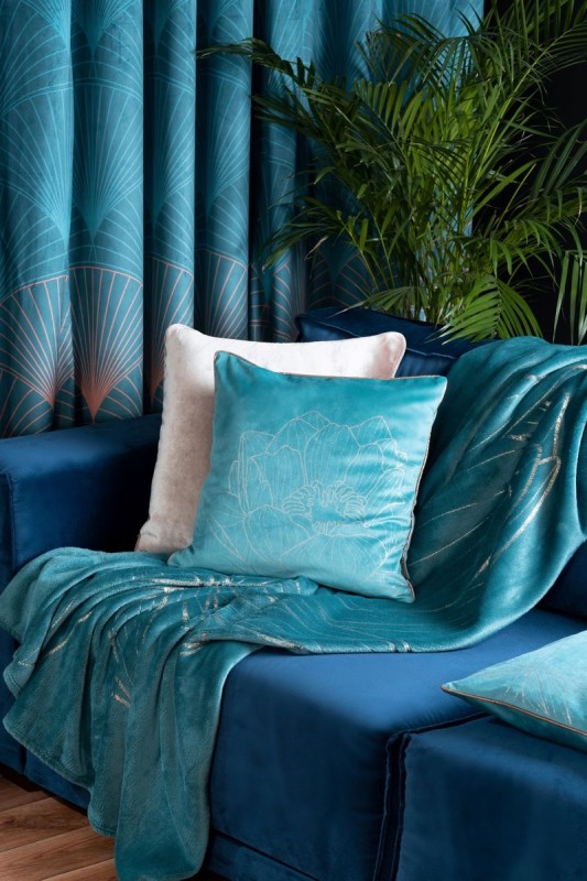 ZASŁONA 140x250 TURKUSOWA WELUR VELVET PRZELOTKI