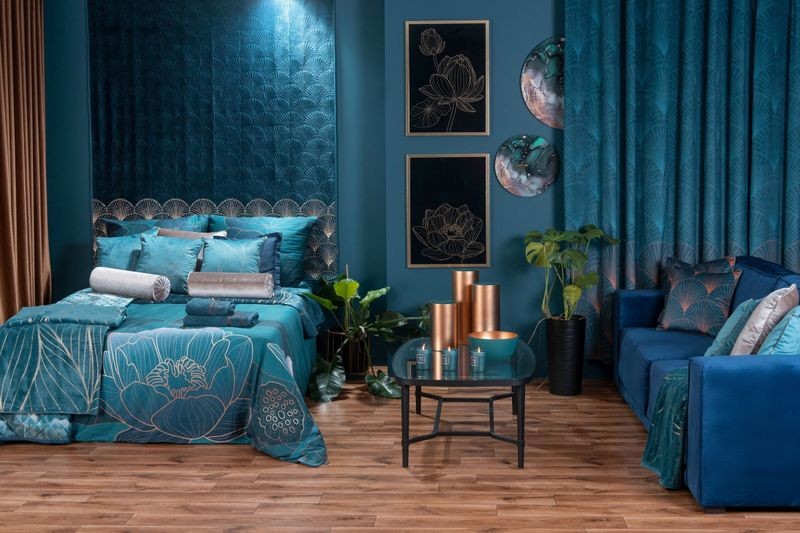 ZASŁONA 140x250 TURKUSOWA WELUR VELVET PRZELOTKI