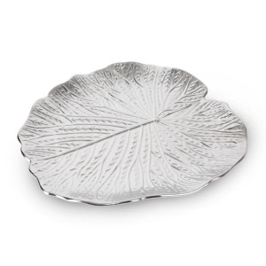 Patera z wytłoczeniami Liść 33X33X2 CM SREBRNA