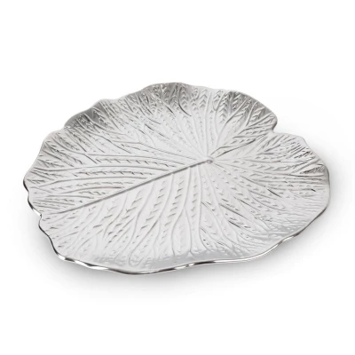 Patera z wytłoczeniami Liść 33X33X2 CM SREBRNA