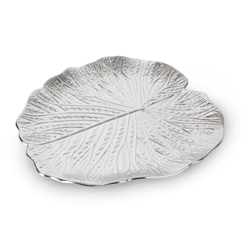 Patera z wytłoczeniami Liść 33X33X2 CM SREBRNA