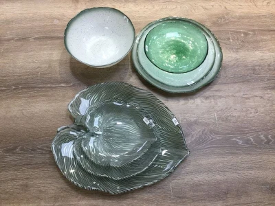 PATERA DEKORACYJNA TALERZ LIŚĆ ZIELONA 38X34