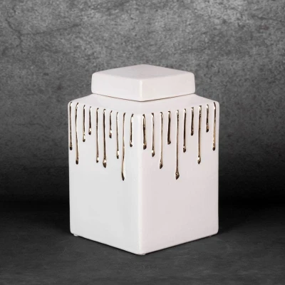 CERAMICZNY SŁOIK POJEMNIK GLAMOUR 14X14X23CM BIAŁY