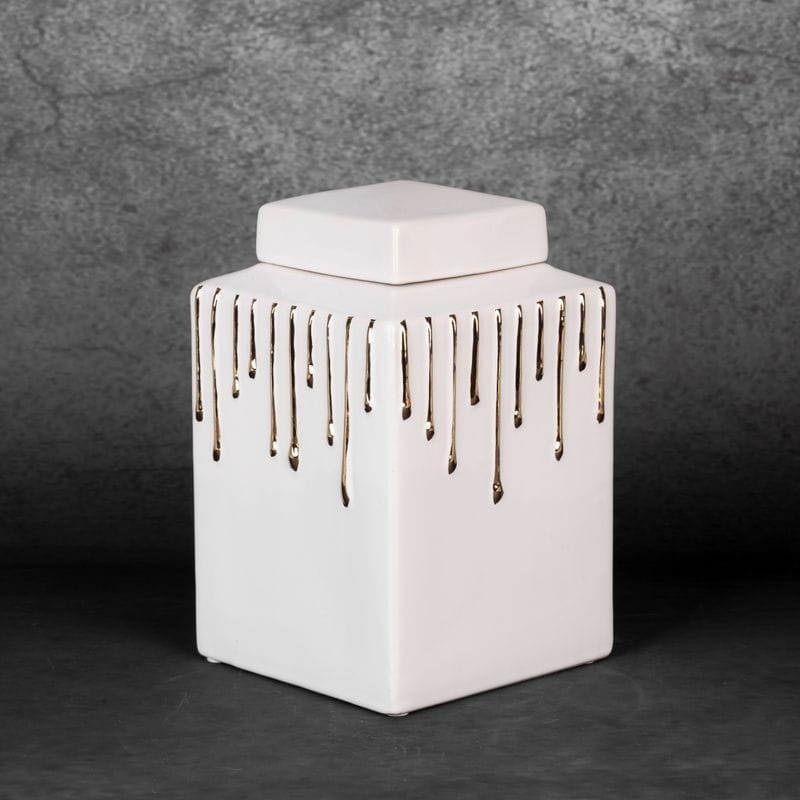 CERAMICZNY SŁOIK POJEMNIK GLAMOUR 14X14X23CM BIAŁY