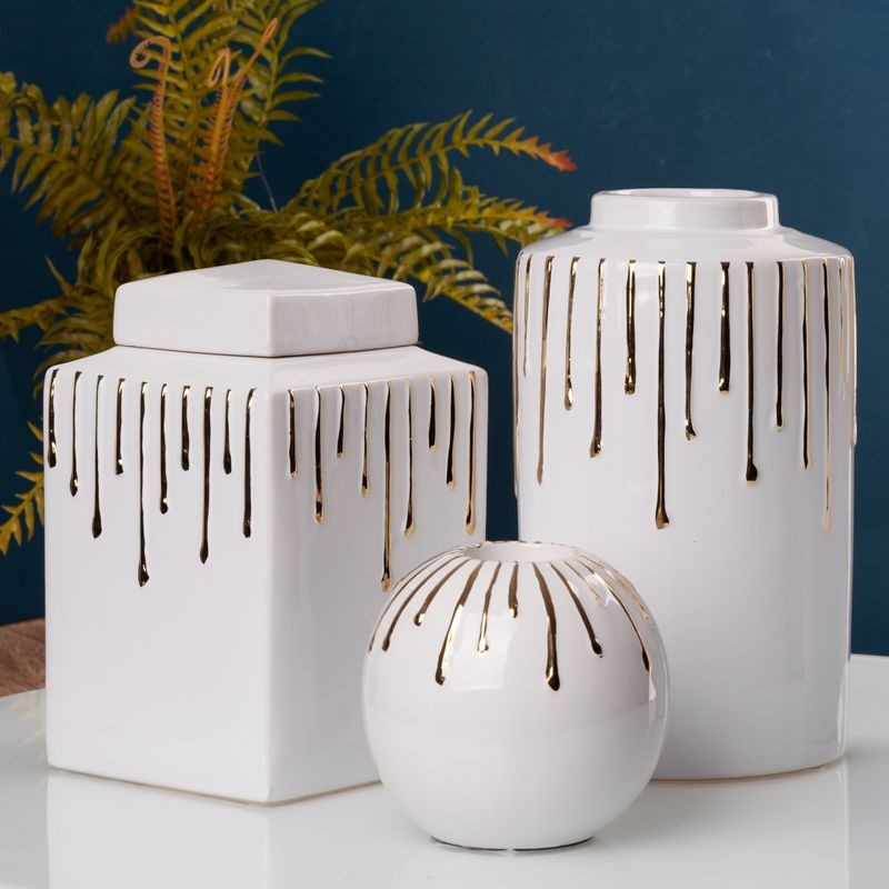 CERAMICZNY SŁOIK POJEMNIK GLAMOUR 14X14X23CM BIAŁY