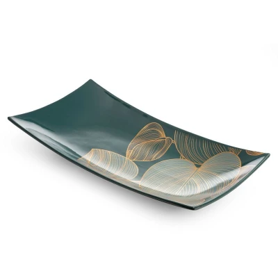 Patera ceramiczna 41x20x6 zielona złota liście