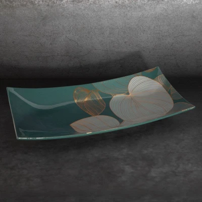Patera ceramiczna 41x20x6 zielona złota liście
