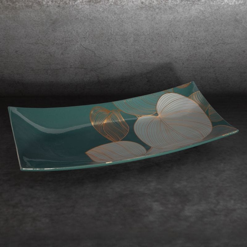 Patera ceramiczna 41x20x6 zielona złota liście