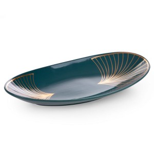 Złota patera dekoracyjna 40x20 cm z glinki ceramicznej