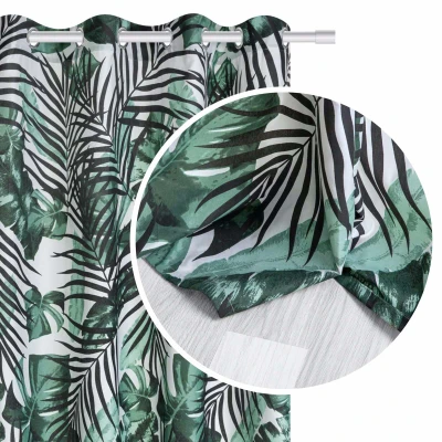 Zasłona Gotowa do Salonu na Przelotkach 140 x 250 Palmy Liście Jungle Zielona