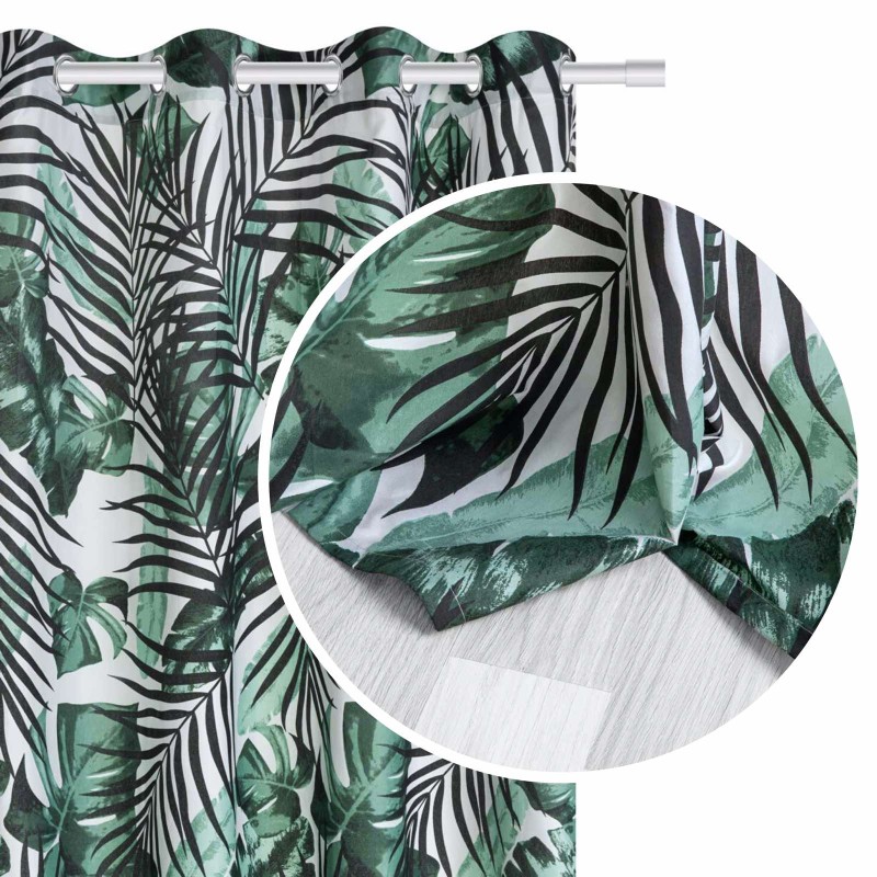 Zasłona Gotowa do Salonu na Przelotkach 140 x 250 Palmy Liście Jungle Zielona