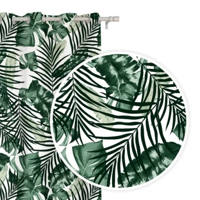 Zasłona Gotowa do Salonu na Przelotkach 140 x 250 Palmy Liście Jungle Zielona