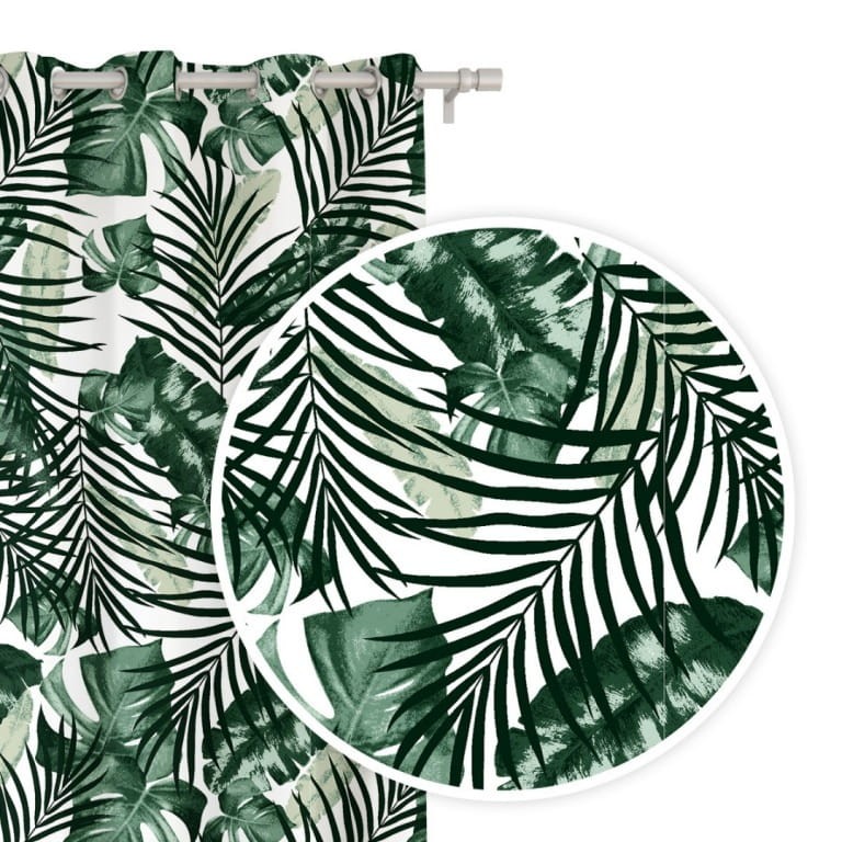Zasłona Gotowa do Salonu na Przelotkach 140 x 250 Palmy Liście Jungle Zielona
