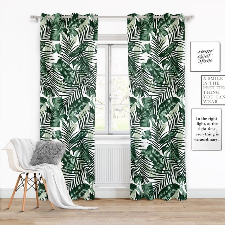 Zasłona Gotowa do Salonu na Przelotkach 140 x 250 Palmy Liście Jungle Zielona