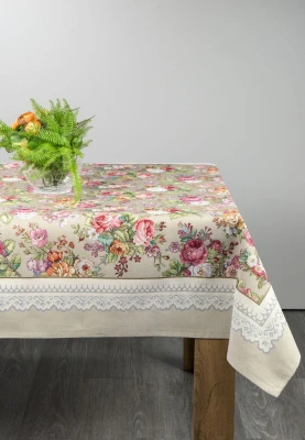 Obrus 140x180 gobelinowy OLIWKOWY ŻAKARDOWY róże