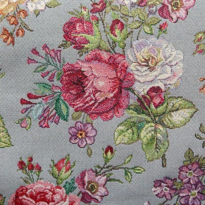 Obrus 140x180 gobelinowy SZARY ŻAKARDOWY róże