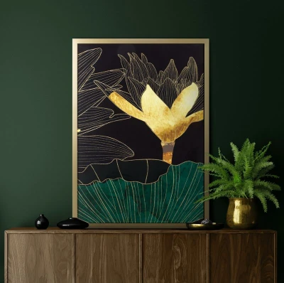 NOWOCZESNY OBRAZ Z NADRUKIEM LIŚCIE KWIATY 53X73