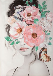 Ręcznie malowany obraz na płótnie 70x100 cm, różowy, 461A