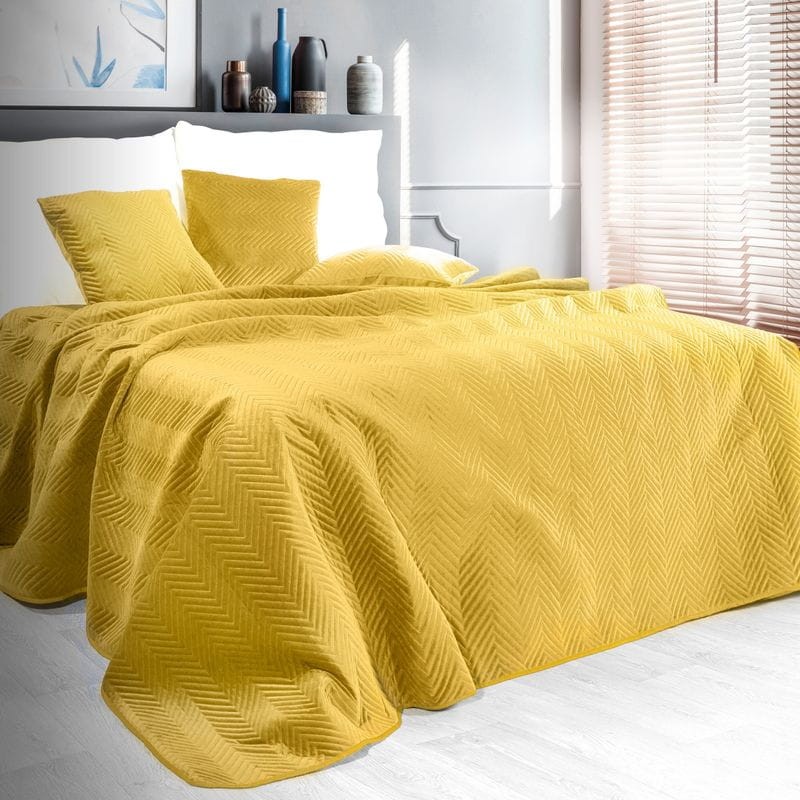 NARZUTA PIKOWANA WELUR VELVET 220X240 MUSZTARDOWA