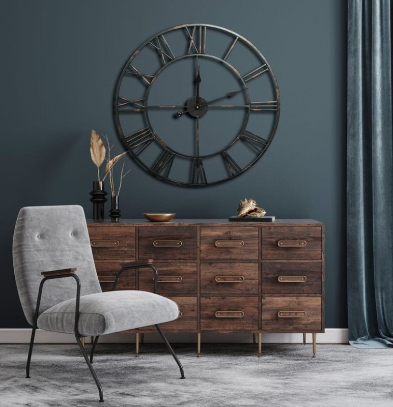 ZEGAR ŚCIENNY OKRĄGŁY W STYLU RETRO 70 CM CZARNY