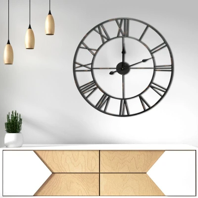 ZEGAR ŚCIENNY OKRĄGŁY W STYLU RETRO 70 CM CZARNY
