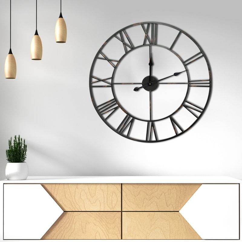 ZEGAR ŚCIENNY OKRĄGŁY W STYLU RETRO 70 CM CZARNY