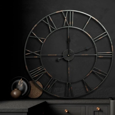 ZEGAR ŚCIENNY OKRĄGŁY W STYLU RETRO 70 CM CZARNY