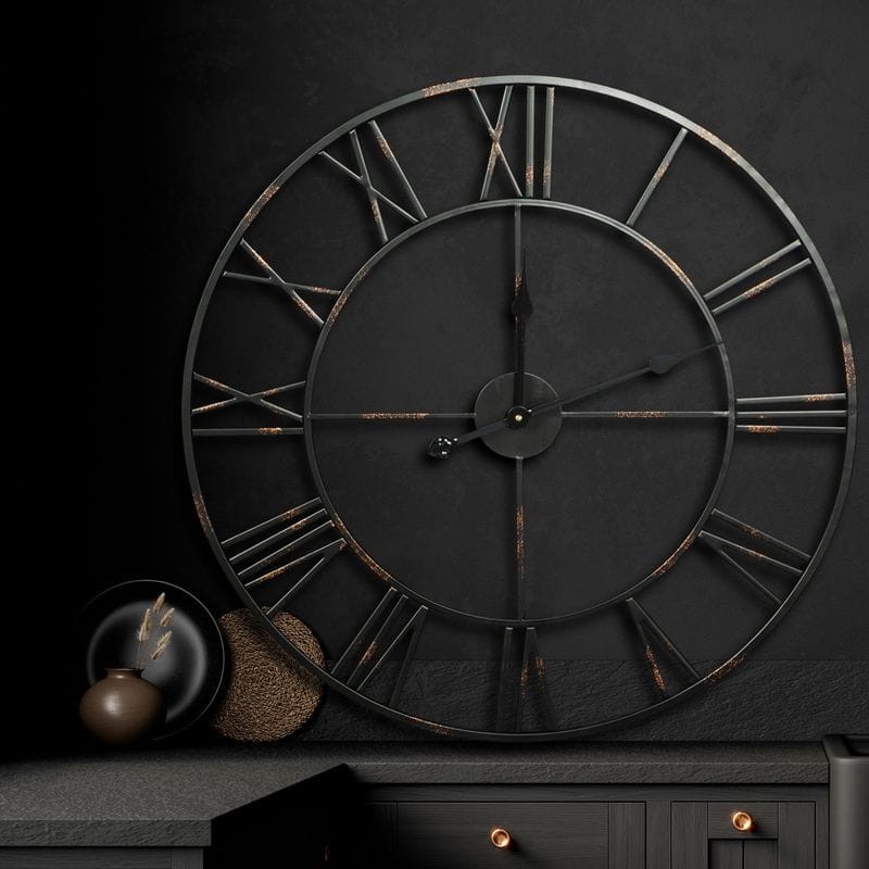 ZEGAR ŚCIENNY OKRĄGŁY W STYLU RETRO 70 CM CZARNY