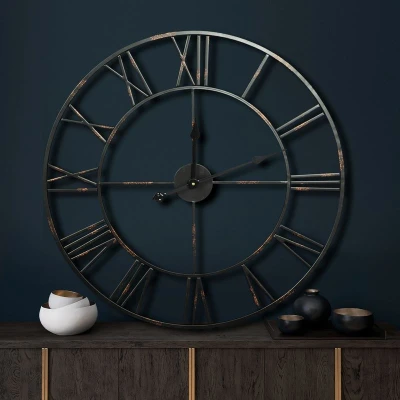 ZEGAR ŚCIENNY OKRĄGŁY W STYLU RETRO 70 CM CZARNY