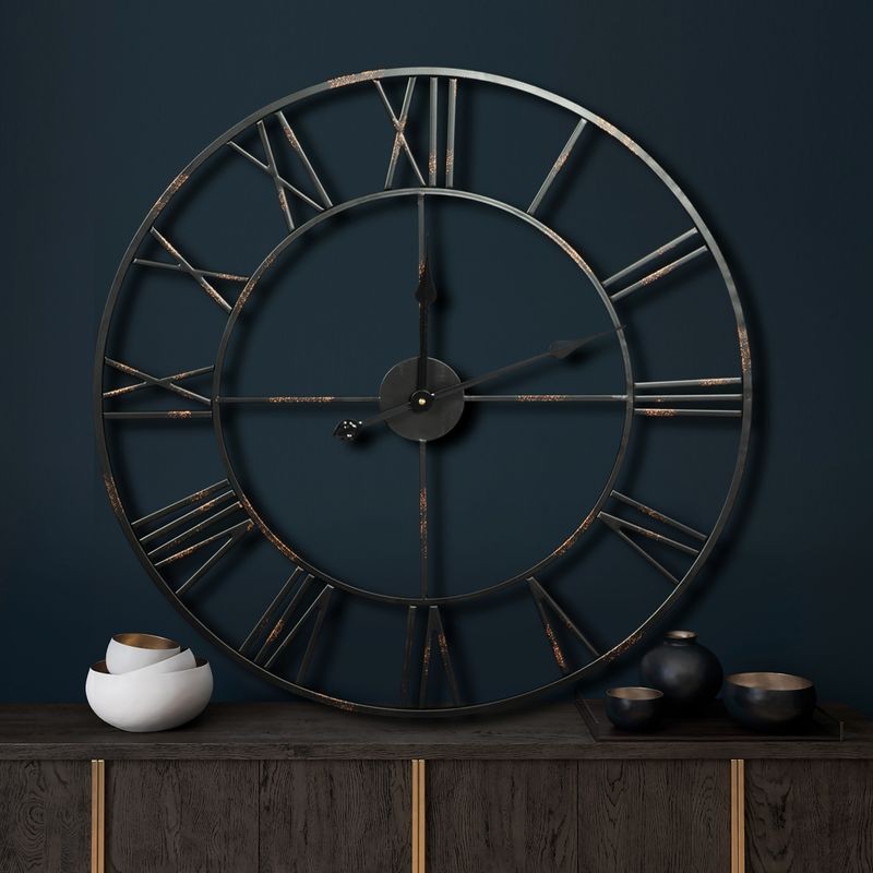 ZEGAR ŚCIENNY OKRĄGŁY W STYLU RETRO 70 CM CZARNY