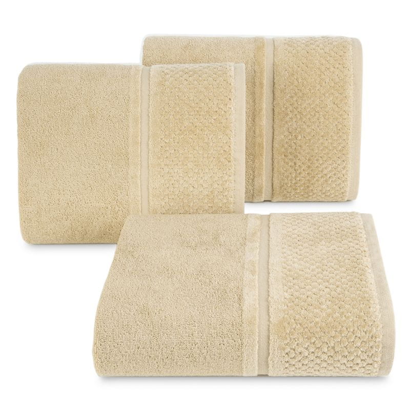 RĘCZNIK FROTTE WELUROWA BORDIURA 50X90 CM BEŻOWY