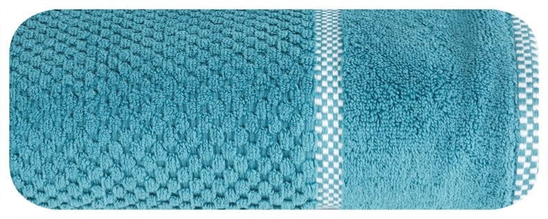 RĘCZNIK Z OZDOBNĄ BORDIURĄ W KRATECZKĘ 50X90 CM TURKUSOWY