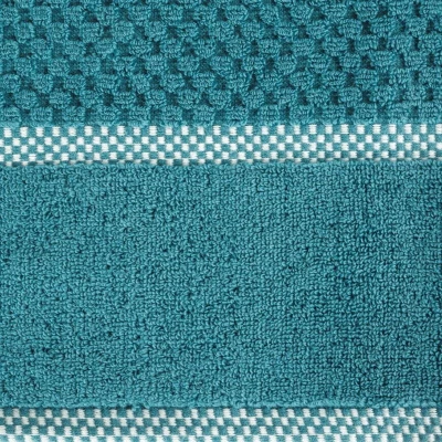 RĘCZNIK Z OZDOBNĄ BORDIURĄ W KRATECZKĘ 70X140 CM TURKUSOWY
