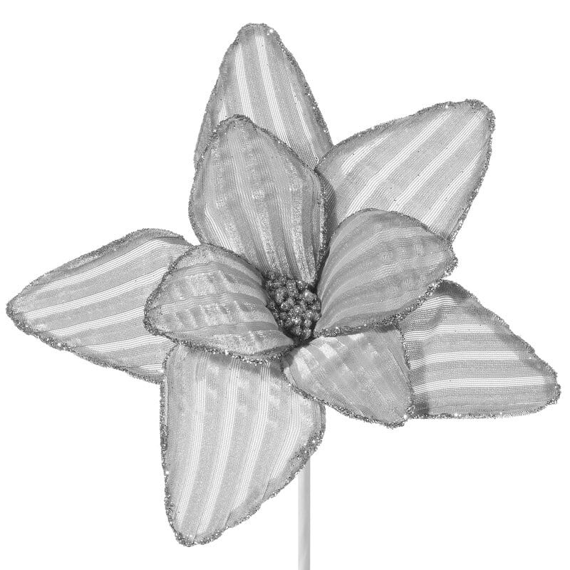 KWIAT ŚWIĄTECZNY DEKORACYJNY 51B (FI) 24 CM SREBRNY 12szt