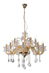 Żyrandol Glamour 95 cm, złoty, z kryształami, 15xE14, regulowany 70-134 cm
