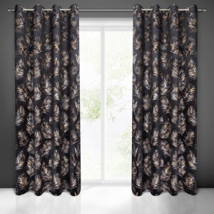 Zasłona gotowa w złote liście 140X250 Czarna