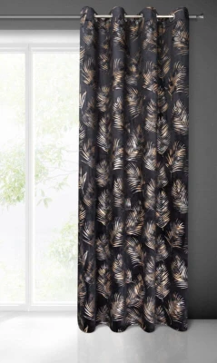 Zasłona gotowa w złote liście 140X250 Czarna