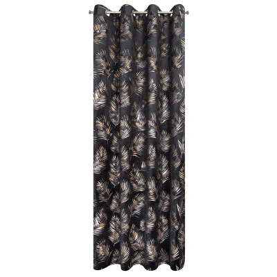 Zasłona gotowa w złote liście 140X250 Czarna