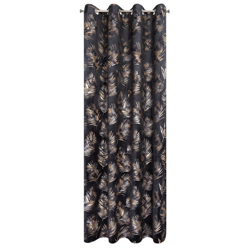 Zasłona gotowa w złote liście 140X250 Czarna