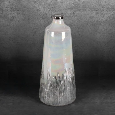 SZKLANY WAZON DEKORACYJNY ADEN 15X36 CM KREMOWY