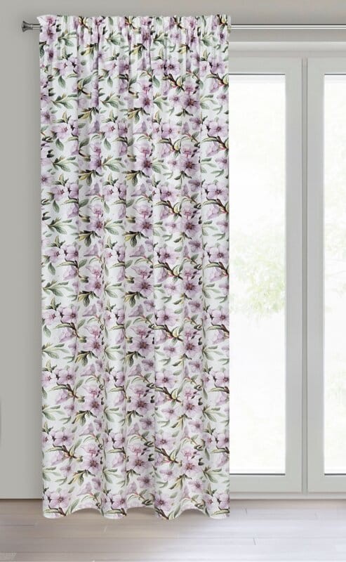 ARLETA BIAŁA ZASŁONA W FIOLETOWE KWIATY 140x270 cm