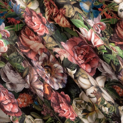 PEONIA ZASŁONA Z WELWETU W KWIATY TAŚMA 140x270 cm