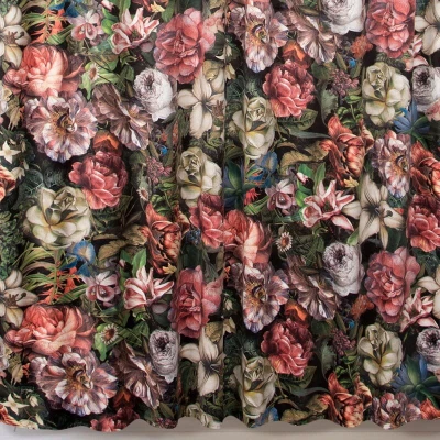 PEONIA ZASŁONA Z WELWETU W KWIATY TAŚMA 140x270 cm