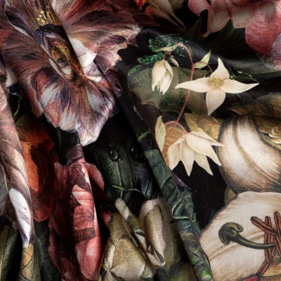 PEONIA ZASŁONA Z WELWETU W KWIATY TAŚMA 140x270 cm